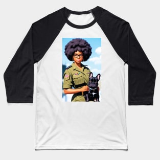 Military Girl with French Bully Baseball T-Shirt